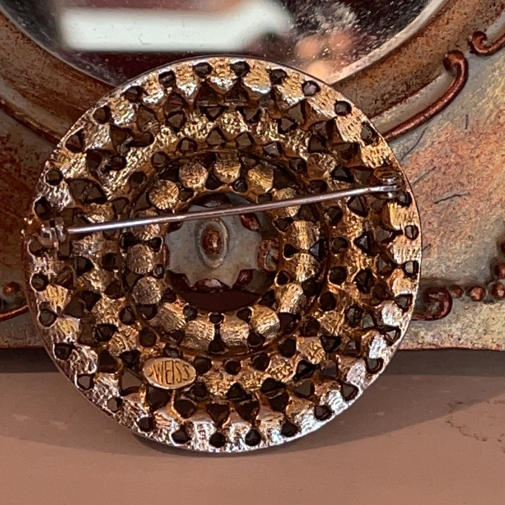 Weiss Circular Red Rhinestone Brooch - image 3